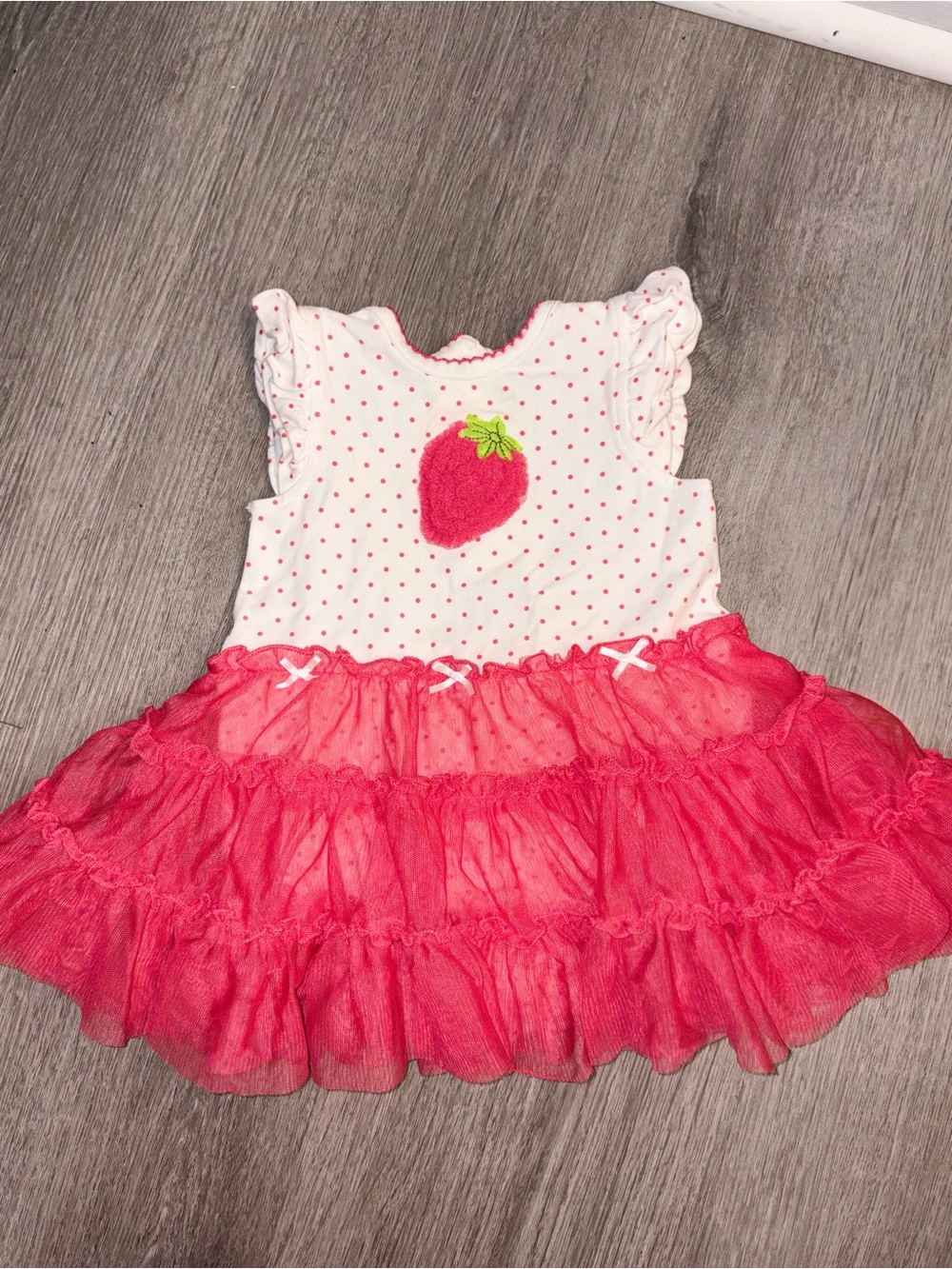 Little Me White & Pink Strawberry Tulle Dress